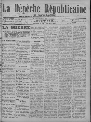 13/08/1914 - La Dépêche républicaine de Franche-Comté [Texte imprimé]