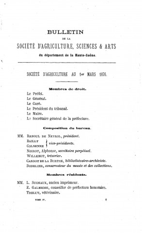 01/01/1876 - Bulletin de la Société d'agriculture, sciences et arts du département de la Haute-Saône [Texte imprimé]