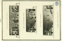 Elévation du proscenium du théâtre d'Herculanum. Coupe sur le milieu de l'amphithéâtre et du proscenium. Elévation de la partie de l'amphithéâtre [image fixe] / Dessiné par Paris architecte dessinateur du Cabinet du Roi ; PP. Choffard sculp. 1779 , [S.l.] : [s.n.], 1779