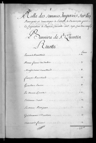 Registre de Capitation pour l'année 1719