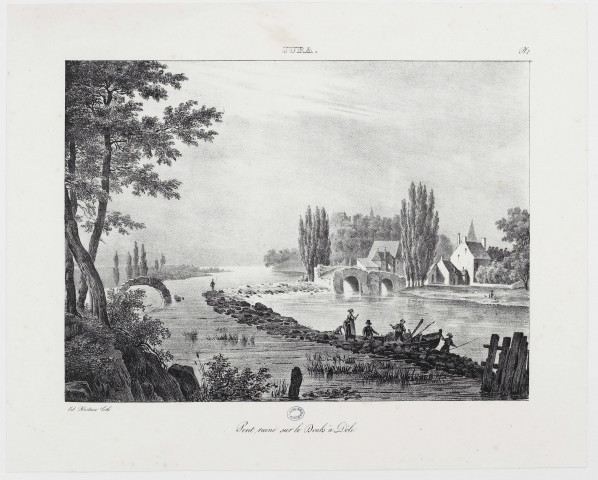 Pont ruiné sur le Doubs à Dôle [estampe] : Jura / Ed. Hostein lith. , (S.l.] : [s.n.], [1800-1899]