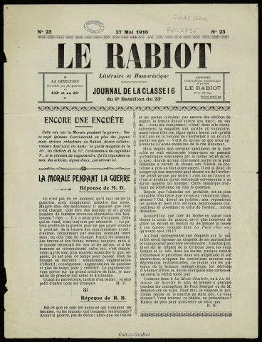 Le Rabiot [Texte imprimé] : Littéraire et humoristique : journal de la classe 16 du 9e bataillon du 23e