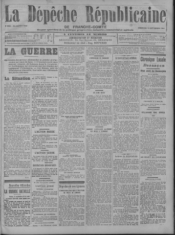 13/09/1914 - La Dépêche républicaine de Franche-Comté [Texte imprimé]