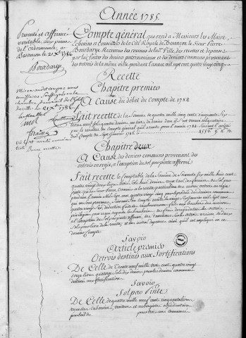 Comptes de la Ville de Besançon, recettes et dépenses, Compte de Pierre Bourdarye (1785)