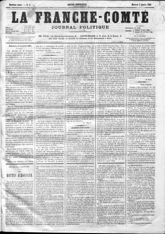 04/01/1865 - La Franche-Comté : organe politique des départements de l'Est