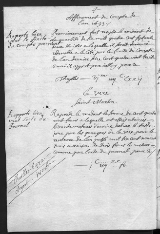 Comptes de la Ville de Besançon, recettes et dépenses, Compte de Jacques Antoine Varin (1er octobre 1693 - 30 septembre 1694)
