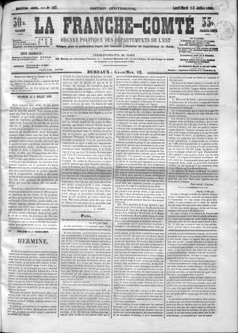 02/07/1860 - La Franche-Comté : organe politique des départements de l'Est
