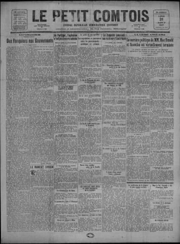 31/08/1931 - Le petit comtois [Texte imprimé] : journal républicain démocratique quotidien