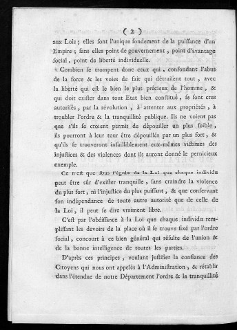 Proclamation du Conseil général des administrateurs du département du Doubs [Fait à Besançon le II Juin 1790]