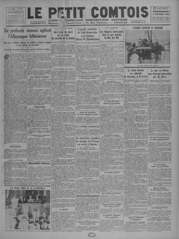 11/02/1938 - Le petit comtois [Texte imprimé] : journal républicain démocratique quotidien