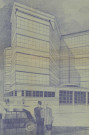 Bâtiments de la SIDHOR (Société Immobilière pour le développement de l'horlogerie) située 23 rue de la Mouillère : vue perspective de la façade principale dressée par le cabinet d'architecte Alfred Ferraz et Lucien Seignol (1948-1949).