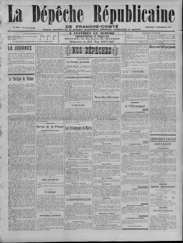 01/11/1907 - La Dépêche républicaine de Franche-Comté [Texte imprimé]