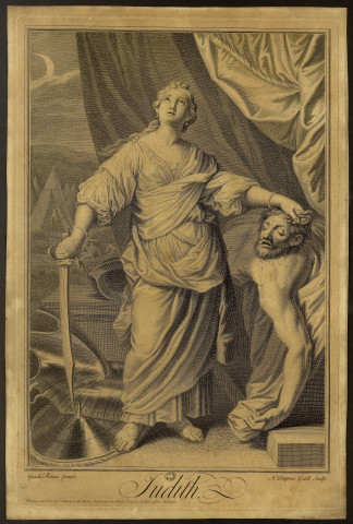 Judith [image fixe] / Guido Renus prinxit ; N. Dupuis. Gall. Sculp  ; Printed and sold by J. Tinnery , London : Printed and sold by J.Tinnery at the Golden Lion near the Globe Taverne in Fleet street London, 1718/1771