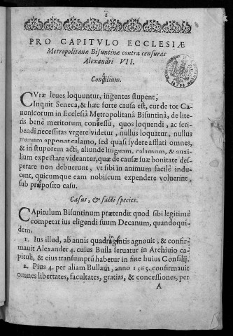 Pro capitulo ecclesiae metropolitanae Bisuntinae contra censuras Alexandri VII