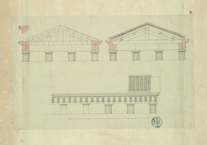 Coupes du fronton et de la toiture d'un temple / Pierre-Adrien Pâris , [S.l.] : [P.-A. Pâris], [1700-1800]