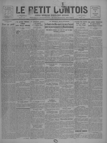07/02/1933 - Le petit comtois [Texte imprimé] : journal républicain démocratique quotidien
