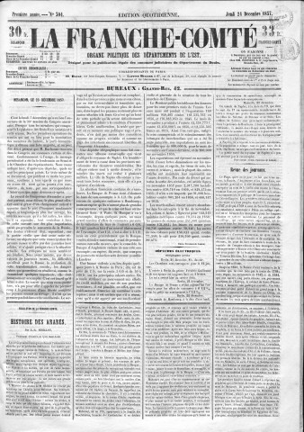 24/12/1857 - La Franche-Comté : organe politique des départements de l'Est