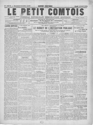 09/04/1925 - Le petit comtois [Texte imprimé] : journal républicain démocratique quotidien