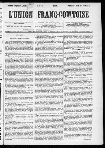 29/10/1880 - L'Union franc-comtoise [Texte imprimé]