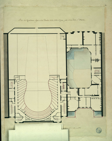 Plan des loges et du paradis (5e et 6e loges) du théâtre de la Porte Saint-Martin, à Paris, et de ses dépendances / Pierre-Adrien Pâris , [S.l.] : [P.-A. Pâris], [1700-1800]
