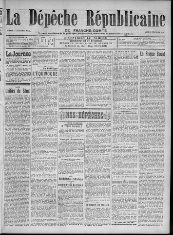 02/02/1914 - La Dépêche républicaine de Franche-Comté [Texte imprimé]