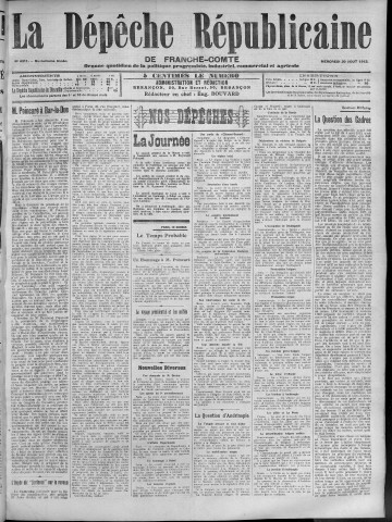 20/08/1913 - La Dépêche républicaine de Franche-Comté [Texte imprimé]