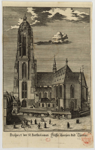 Prospect der St. Bartholomaei Stiffts Kirchen und Thürns [Image fixe] / Eben sc. , 1700/1779