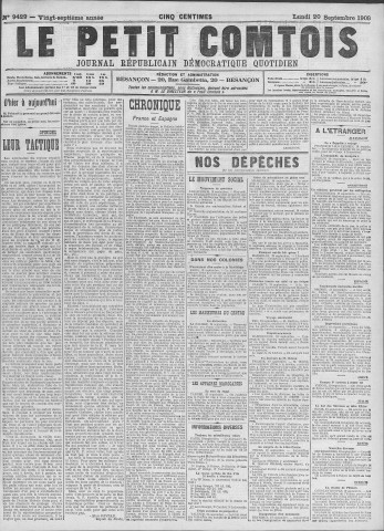 20/09/1909 - Le petit comtois [Texte imprimé] : journal républicain démocratique quotidien
