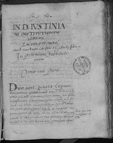 Ms Chiflet 163 - « In D. Iustiniani Institutionum libros Enarrationes, auct. Constantio Chifletio, l-C, Claudii filio »