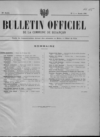 Registre des délibérations du Conseil municipal pour les années 1941 à 1945 (imprimé) avec table alphabétique.