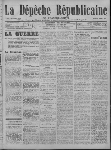 19/08/1914 - La Dépêche républicaine de Franche-Comté [Texte imprimé]
