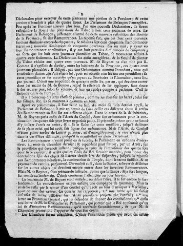 Récit de ce qui a occasionné la détention de trente des soixante membres du Parlement de Besançon en janvier 1759