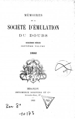 01/01/1892 - Mémoires de la Société d'émulation du Doubs [Texte imprimé]