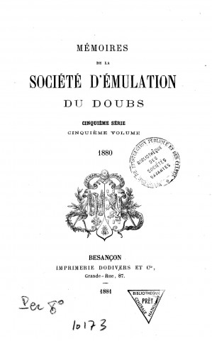 01/01/1880 - Mémoires de la Société d'émulation du Doubs [Texte imprimé]