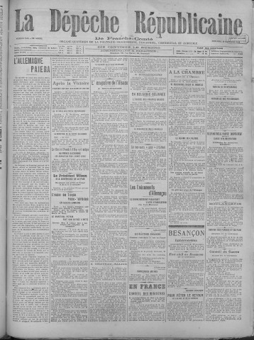 20/11/1918 - La Dépêche républicaine de Franche-Comté [Texte imprimé]