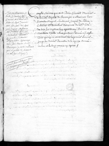 Comptes de la Ville de Besançon, recettes et dépenses, Compte de Denis Euvrard (1715)