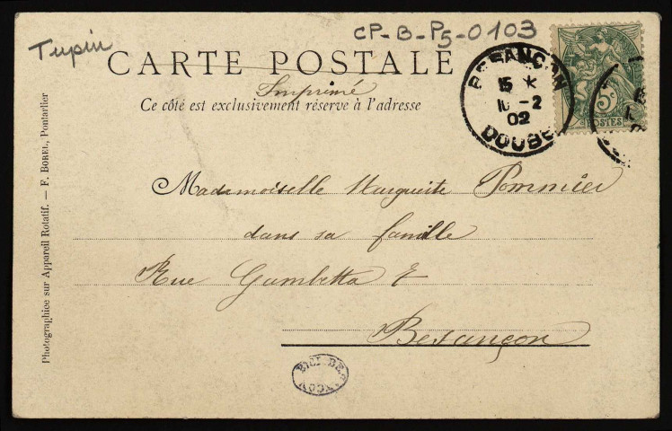 Besançon - Casamène, La Citadelle. [image fixe] , Pontarlier : Photographiée sur Appareil Rotatif. - F. BOREL, Pontarlier, 1896/1902