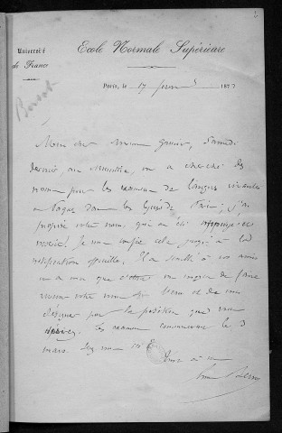 Ms 1424 - Ber-Cae (tome II). Correspondance du poète Edouard Grenier (1819-1901)