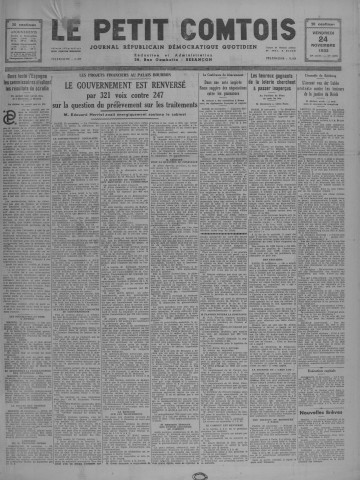 24/11/1933 - Le petit comtois [Texte imprimé] : journal républicain démocratique quotidien