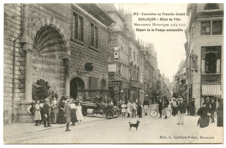 Besançon - Hôtel de Ville. Départ de la Pompe automobile [image fixe] , Besançon : Edit. Gaillard-Prêtre, 1912