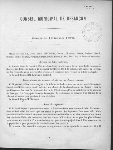 Registre des délibérations du Conseil municipal pour l'année 1873 (imprimé)
