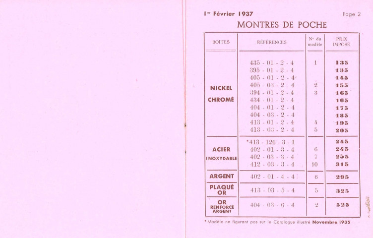 Entreprise Lip, tarifs et prix des produits : brochure intitulée "tarif minimum imposé Lip" (3 exemplaires février 1937, octobre 1937 et avril 1938) ; correspondance.