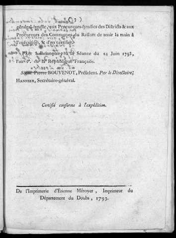 Décret de la Convention nationale, du 18 juin 1793... relatif à l'envoi de deux représentants du peuple dans les départements du Jura, de l'Ain, de la Côte d'Or, du Doubs