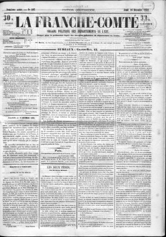 16/12/1858 - La Franche-Comté : organe politique des départements de l'Est