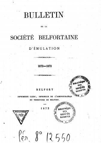 01/01/1872 - Bulletin de la Société belfortaine d'émulation [Texte imprimé]