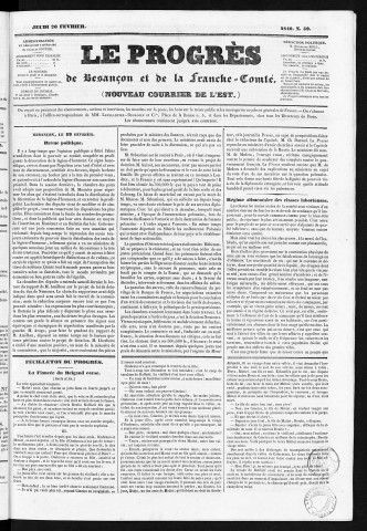 20/02/1840 - Le Progrès de Besançon et de la Franche-Comté