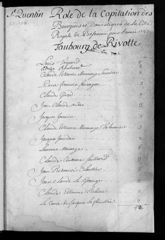 Registre de Capitation pour l'année 1737