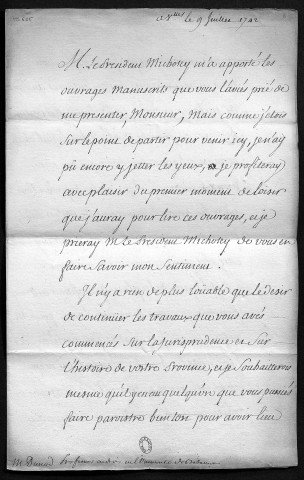 Ms 605 - Lettres adressées par divers personnages à François-Ignace Dunod de Charnage, l'historien du comté de Bourgogne