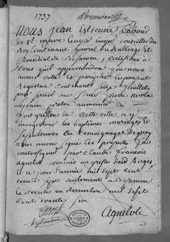 Registre d'établissements militaires : Fort Griffon
baptêmes (naissances), mariages sépultures (décès) (31 décembre 1736 - 11 décembre 1764)