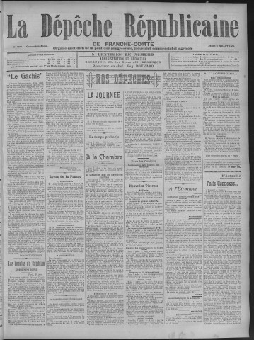 08/07/1909 - La Dépêche républicaine de Franche-Comté [Texte imprimé]